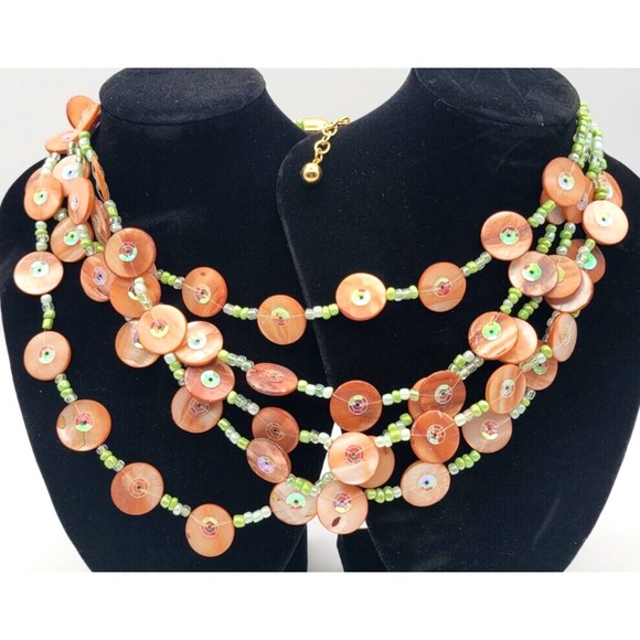 Joan Rivers Jewelry - JOAN RIVERS QVC GREEN CORAL DISCS MULTI STRAND NECKLACE SIGNED VINTAGE